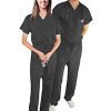 Stretchable Scrub Set 2 Pocket Normal Unisex Solid Half Sleeve (Top 1 Pocket with Bottom 1 Pocket) in 35% Cotton 63% Polyester 2% Spandex