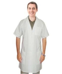 Poplin labcoat unisex half sleeve plastic buttons 3 pocket solid in 36 38 40 42 lengths
