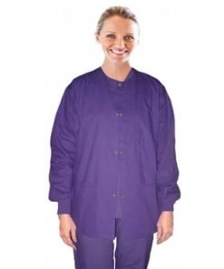 Scrub jacket 3 pocket solid ladies full sleeve with rib snap button
