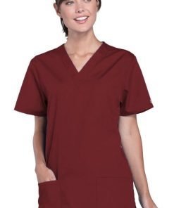 Stretchable Top v neck 2 pocket solid ladies half sleeve in 35% Cotton 63% Polyester 2% Spandex