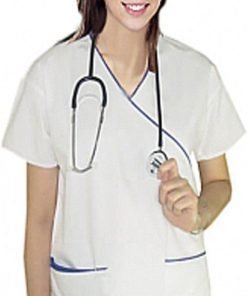 Stretchable Top mock wrap 3 pocket half sleeve in 35% Cotton 63% Polyester 2% Spandex