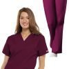 Stretchable Scrub set 5 pocket solid ladies half sleeve (top 2 pocket with 1 pencil pocket and pant 1 cargo pocket & 1 back pocket) in 35% Cotton 63% Polyester 2% Spandex