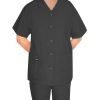 Stretchable Scrub set 6 pocket v neck ladies half sleeves (top 4 pkt with horn buttons (pocket over pocket style) with pencil pkt pant 2 pkt boot cut) in 35% Cotton 63% Polyester 2% Spandex