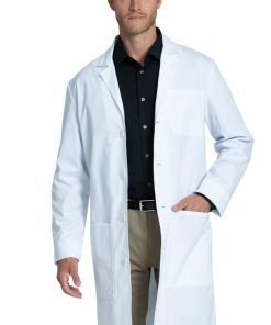 Stretch labcoat unisex full sleeve with plastic buttons 3 pocket solid (35% Cotton, 63% Polyester, 2% Spandex) in 36" 38" 40" 42" lengths