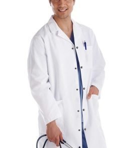 Twill labcoat unisex full sleeve with snap buttons 3 pocket solid (48 perc cotton 52 perc polyester)