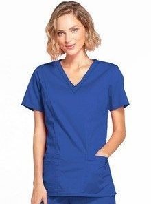 Top v neck 2 pocket solid ladies half sleeve