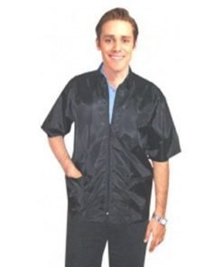 Barber jacket with collar 3 pocket half sleeve with zipper (nylon fabric) 100 perc polyster soft finish