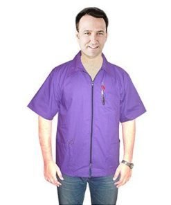 Barber jacket with collar 3 pockets half sleeve with zipper poplin fabric