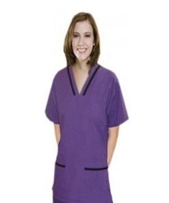 Contrast bias v-neck tunic style 4 pocket half sleeve with matching bottom (top 2 pkt with bottom 2 pkt boot cut)