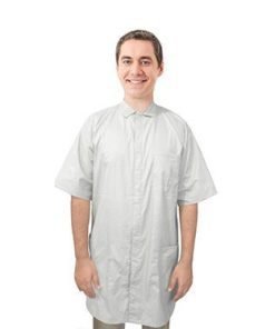 Poplin Labcoat unisex half sleeve snap buttons with covered placket 3 pockets solid pleated (48 perc cotton 52 perc polyester) in 36 38 40 42 inch lengths