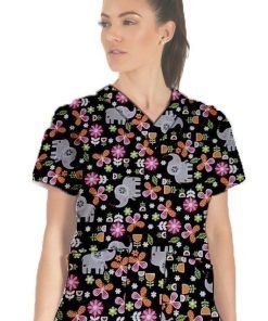 Disney Print Scrub Set 4 Pockets Ladies Half Sleeves (2 Pockets Top and 2 Pockets Black Pant)