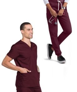 Unisex Jogger Scrub Set 4 Pockets Half Sleeves, Top 2 Lower Pockets and Jogger Pant 2 Side Pockets with Full Elastic Waistband and Drawstring (Twill White) Both