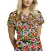 Pink Rose Print Scrub Set 4 Pockets Ladies Half Sleeves (2 Pockets Top and 2 Pockets Black Pant)