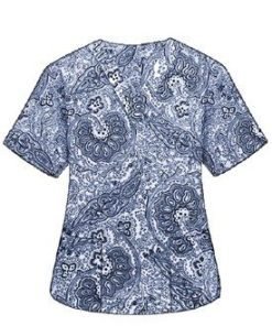 Printed scrub set 4 pocket ladies half sleeve Blue Paisley Print (2 pocket top and 2 pocket black pant)