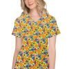 Blooming Flowers Print Scrub Set 4 Pockets Ladies Half Sleeves (2 Pockets Top and 2 Pockets Black Pant)
