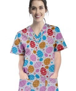 Egg Printed Top V Neck 2 Pocket Half Sleeve
